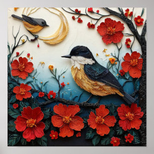 Cute birds Whimsical Nature Decor Print 🎁