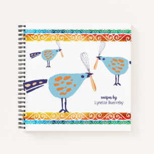 Cute birds whisk personalized recipe cookbook notebook