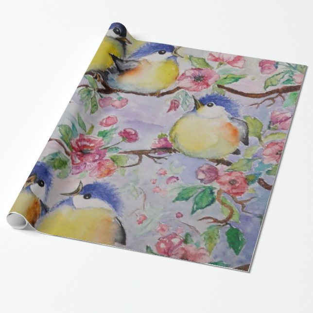 Cute Birds Wrapping Paper (Unrolled)