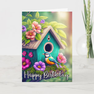 Cute Birdwatchers Birdhouse Illustration Card