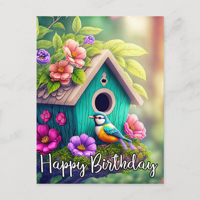 Cute Birdwatchers Birdhouse Illustration Postcard (Front)