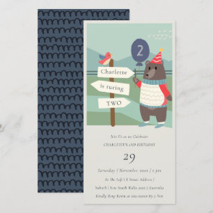 Cute Birdy Bear Milestone Any Age Birthday Invite