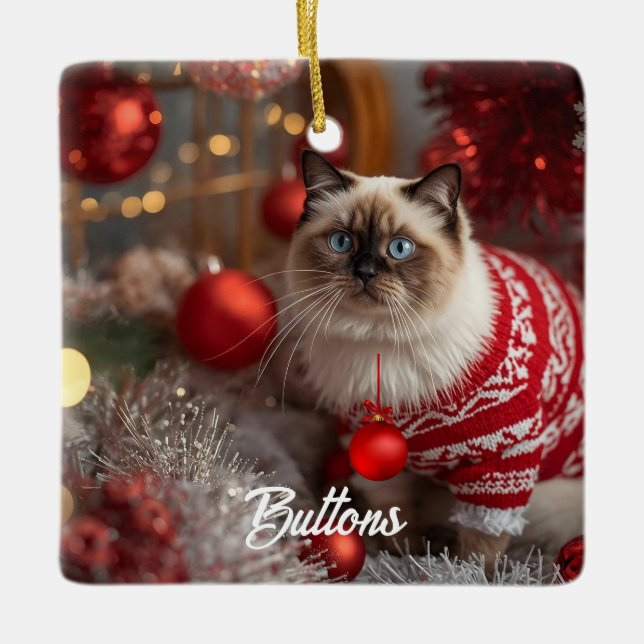 Cute Birman Cat Christmas Personalized Ornament (Front)