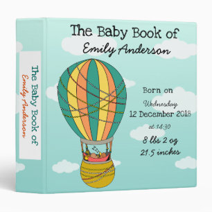 Cute Birth Stats Sleeping Bird in Hot Air Balloon Binder