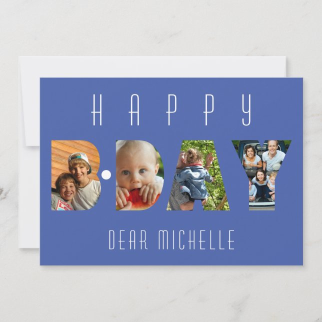 Cute Birthday 4 Photo Collage Personalized  Card (Front)