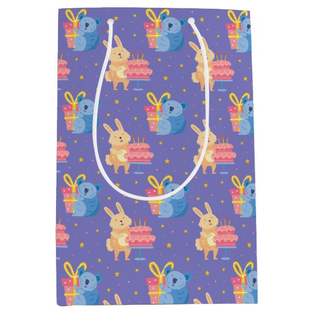 Cute Birthday Animals Medium Gift Bag (Front)