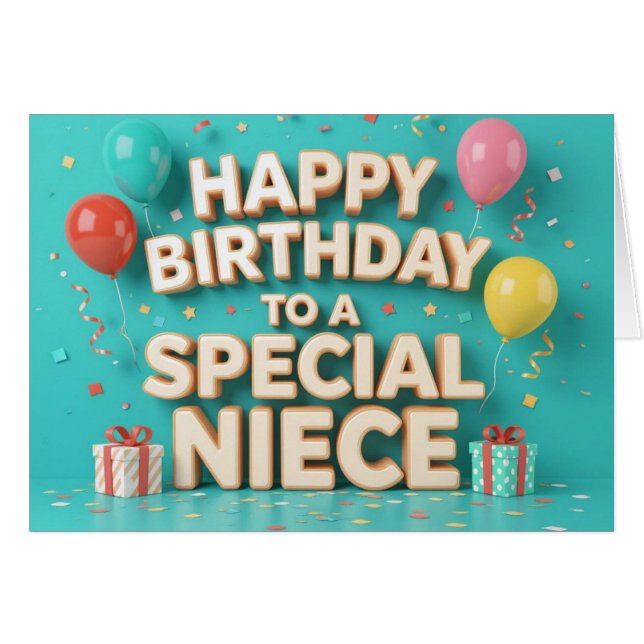 Cute Birthday Balloons and Gifts Card for Niece (Devant horizontal)