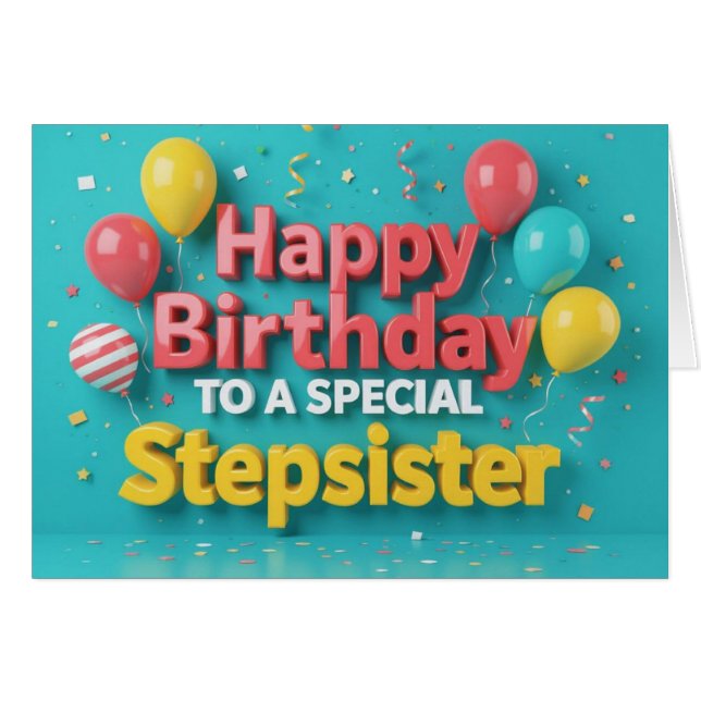 Cute Birthday Balloons Card for Stepsister (Devant horizontal)