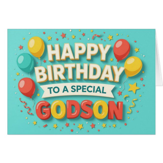 Cute Birthday Balloons & Confetti Card for Godson (Devant horizontal)