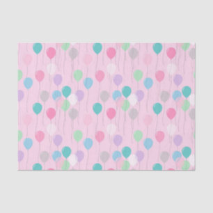 Cute Birthday Balloons Pattern on Pink Background Tissue Paper