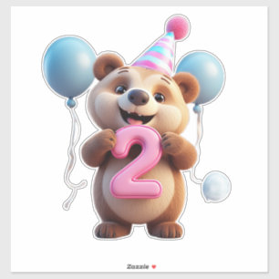 Cute Birthday Bear With Party Hat And Balloons