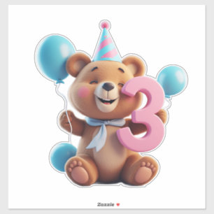 Cute Birthday Bear With Party Hat And Balloons