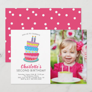 Cute Birthday Cake 2e Invitation d'anniversaire