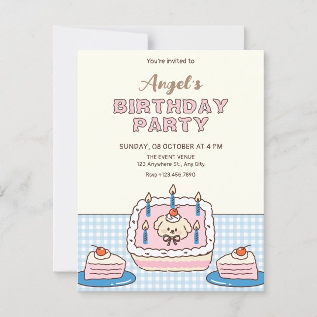 Cute birthday cake  invitation (Front)