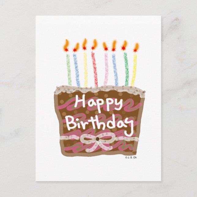 Cute Birthday Cake with Colourful Candles  Postcard (Front)
