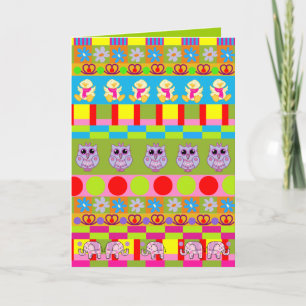 Cute Birthday card with Patterns & Owls etc