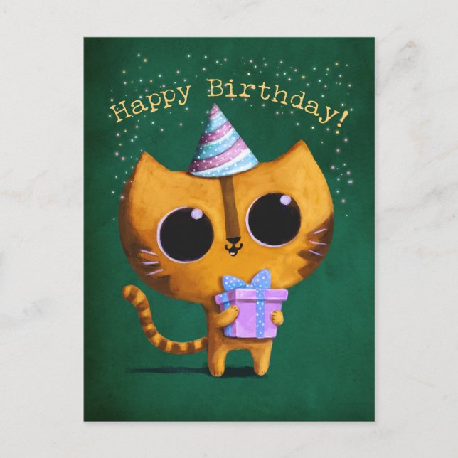 Cute Birthday Cat Postcard (Front)