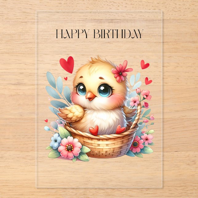 Cute Birthday Chick. Acrylic Invitations (Front)