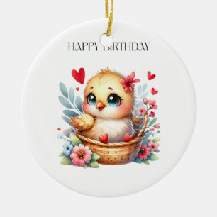 Cute Birthday Chick. Ceramic Ornament