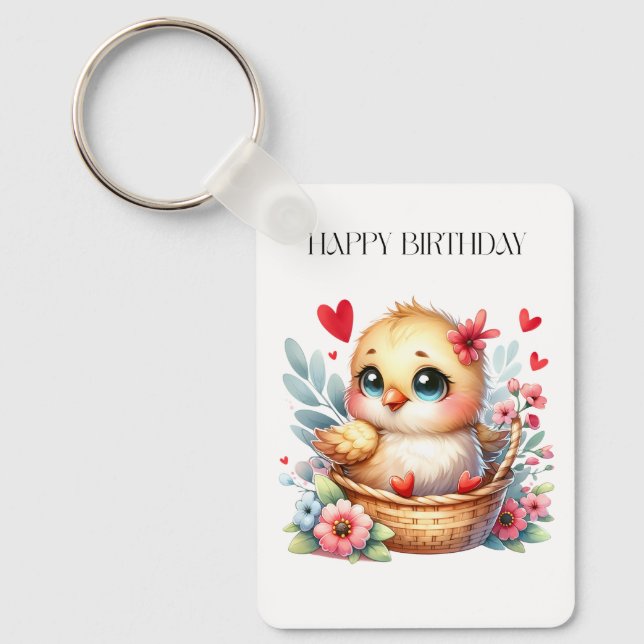 Cute Birthday Chick. Keychain (Front)