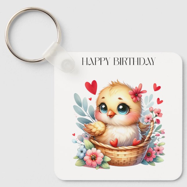 Cute Birthday Chick. Keychain (Front)