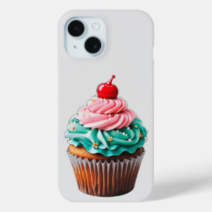 Cute Birthday Cupcake Dessert Illustration Clipart iPhone 15 Case