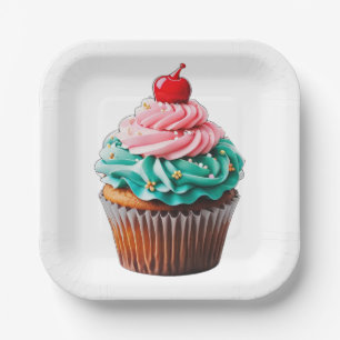Cute Birthday Cupcake Dessert Illustration Clipart Paper Plate