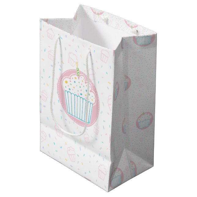 Cute Birthday Cupcake with Candle Medium Gift Bag (Front Angled)