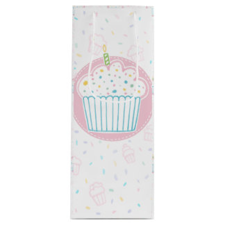 Cute Birthday Cupcake with Candle Wine Gift Bag