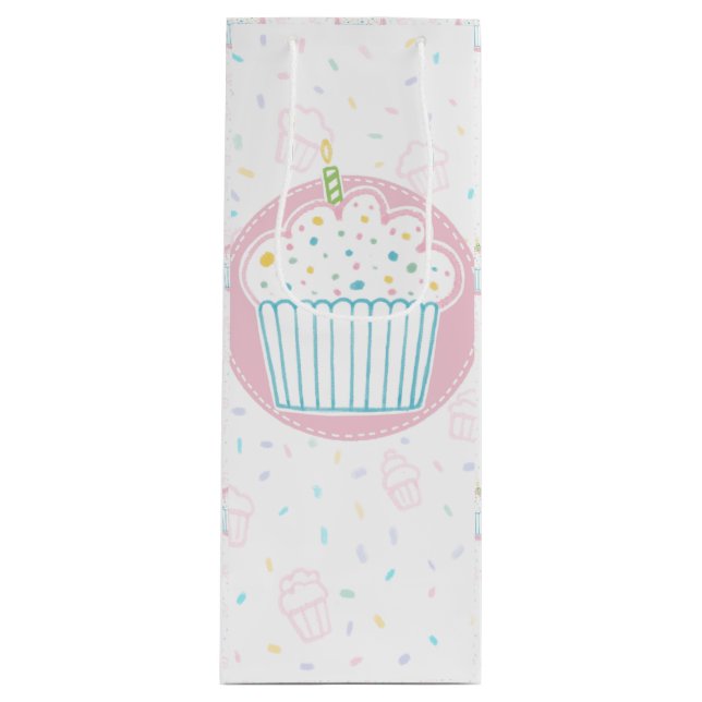 Cute Birthday Cupcake with Candle Wine Gift Bag (Front)