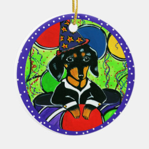 Cute Birthday Dachshund Ceramic Ornament