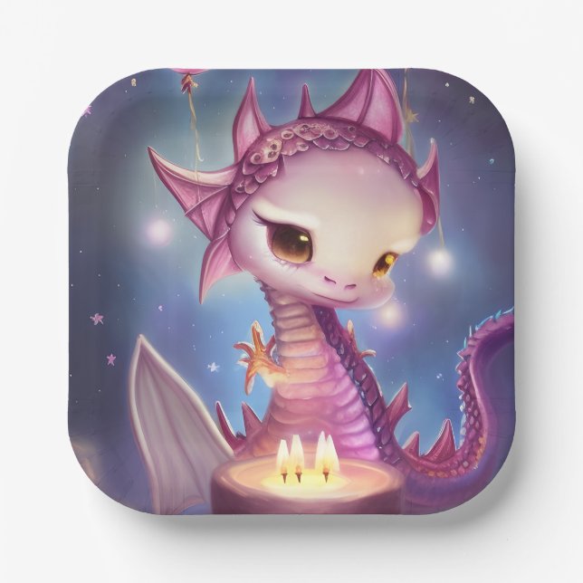 Cute Birthday Dargon  Paper Plate (Front)