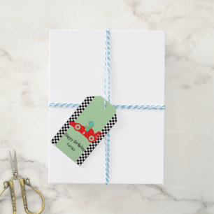 Cute Birthday Dinosaur race red car boy racing kid Gift Tags