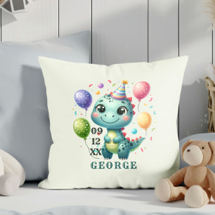 Cute Birthday Dinosur Throw Pillow