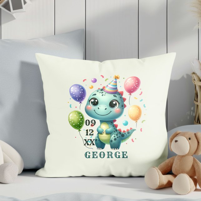 Cute Birthday Dinosur Throw Pillow (Creator Uploaded)