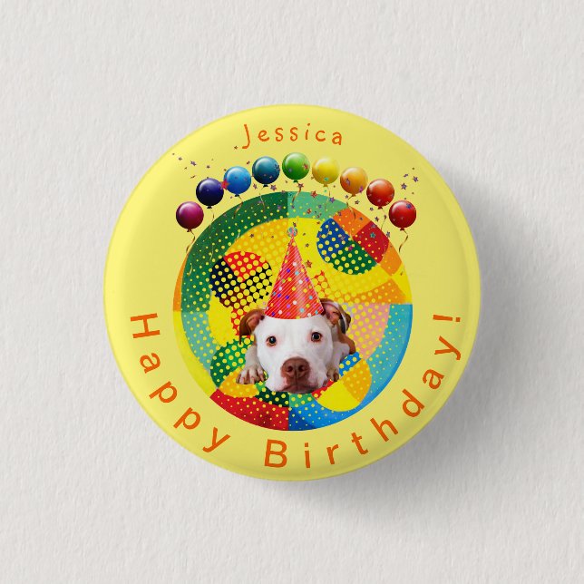 Cute Birthday Dog (personalized) 1 Inch Round Button (Front)