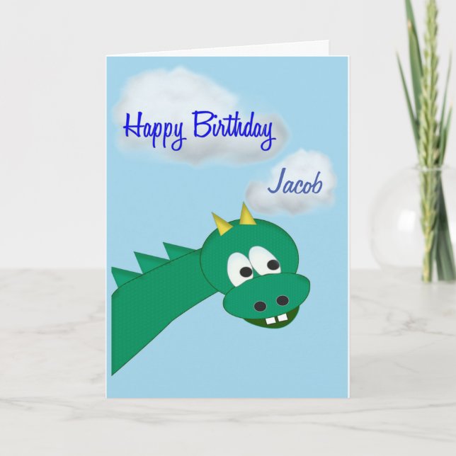 Cute Birthday Dragon, Custom Name Card (Front)