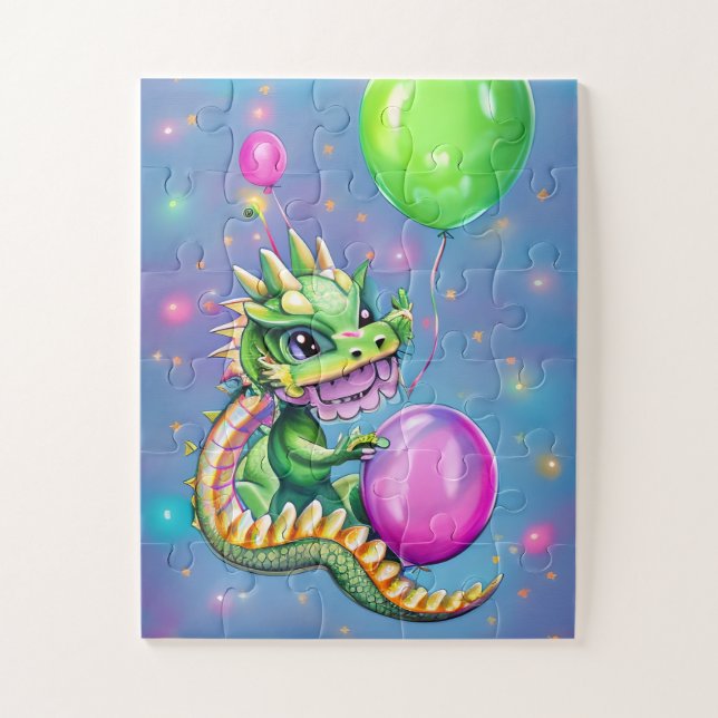 Cute Birthday Dragon with Balloons  Jigsaw Puzzle (Vertical)