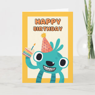 Cute Birthday for Child Smiling Creature with Cake Card