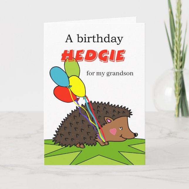 Cute Birthday for Grandson, Hedgehog, Balloons Card (Front)