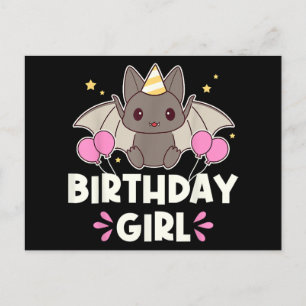 Cute Birthday Girl Bat Graphic Holiday Postcard