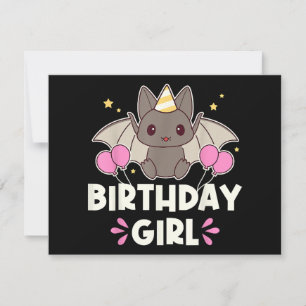 Cute Birthday Girl Bat Graphic Invitation