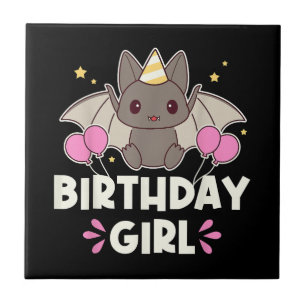 Cute Birthday Girl Bat Graphic Tile