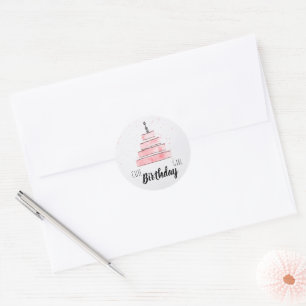 Cute Birthday girl with cake Classic Round Sticker