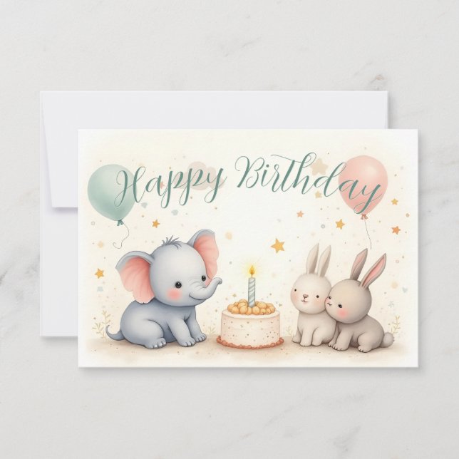 Cute Birthday Greeting with Animal Friends (Front)