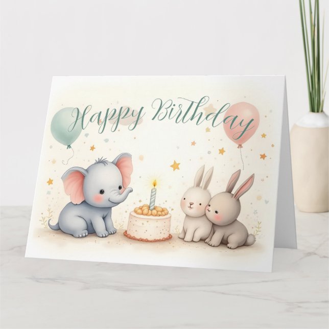 Cute Birthday Greeting with Animal Friends Card (Front)