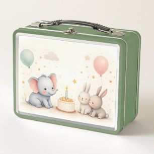 Cute Birthday Greeting with Animal Friends Metal Lunch Box