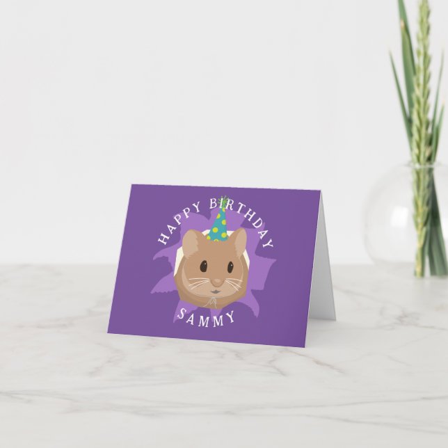 Cute Birthday Hamster peeking through hole Card (Front)