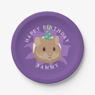 Cute Birthday Hamster peeking through hole Paper Plate