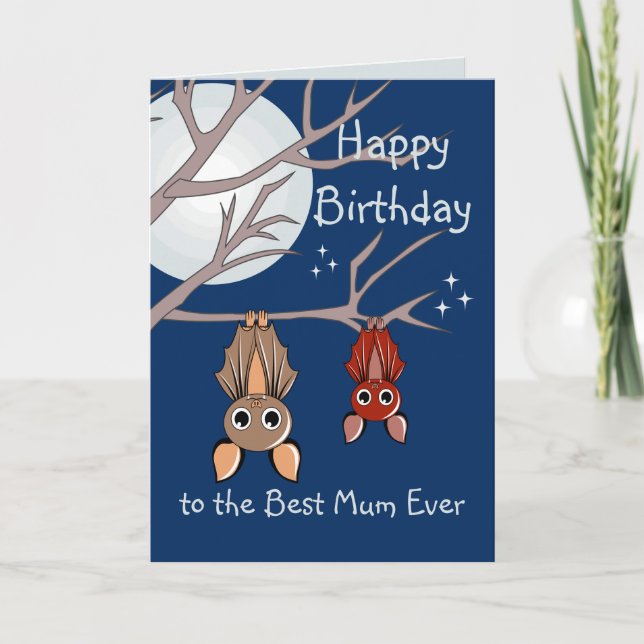 Cute Birthday Hanging Bats Folded Greeting Card (Front)